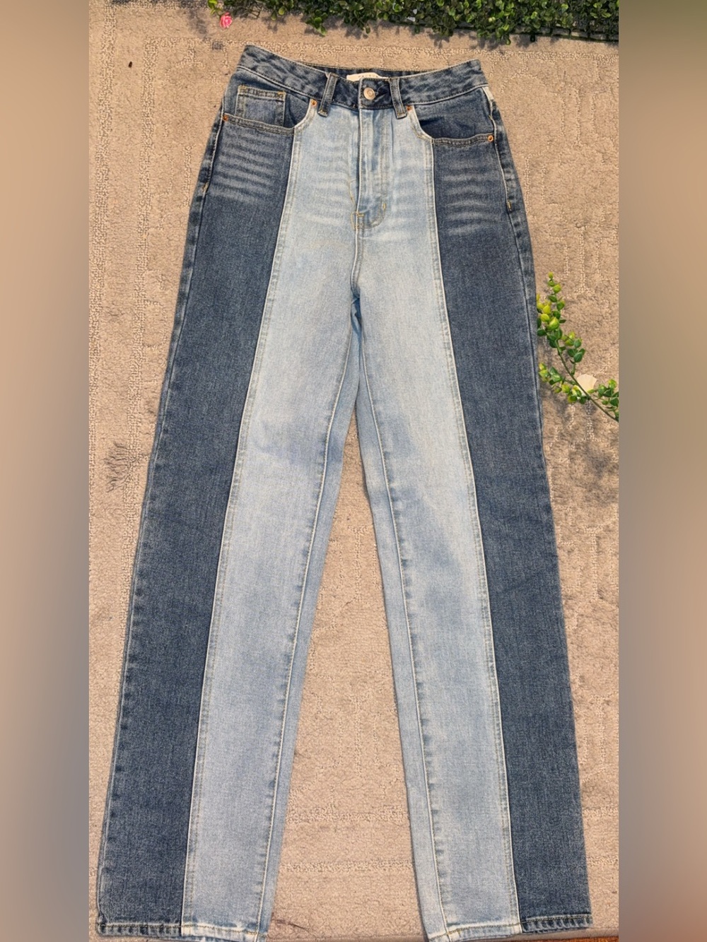 PacSun Two-Tone Skinny High-Waist Jeans in Light & Dark Blue
